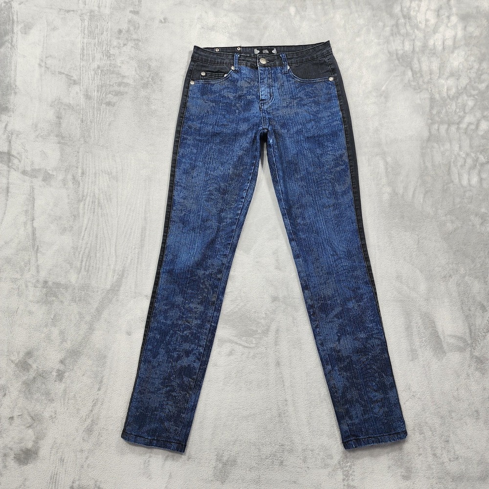 Tru Luxe Jeans Womens 6 Blue Mid Rise Skinny Tuxedo Stripe Floral Stretch‎ Denim